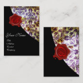 ANTIEK DAMASK RODE WAS AFDICHTING MONOGRAM PAARSE VISITEKAARTJE (Voorkant / Achterkant)