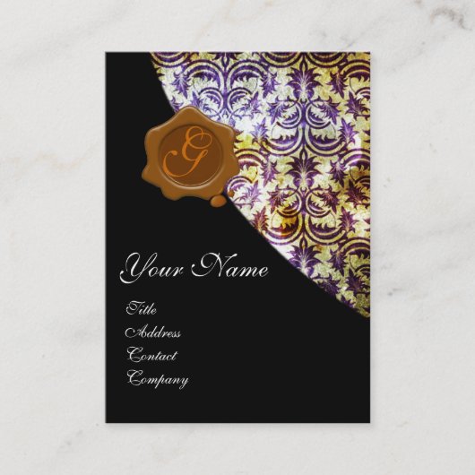 ANTIEK DAMASKBROEIWAX-ZEEMONOGRAM paars Visitekaartje (Voorkant)