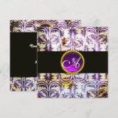 ANTIEK DAMASKMONOGRAM, wit paars, zwart Kaart (Voorkant / Achterkant)