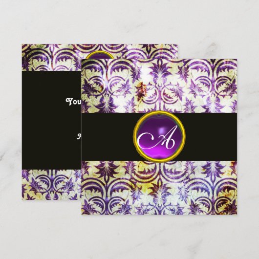 ANTIEK DAMASKMONOGRAM, wit paars, zwart Kaart (Voorkant / Achterkant)