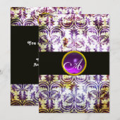 ANTIEK DAMASKMONOGRAM, zwart-wit paars, goud Kaart (Voorkant / Achterkant)