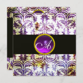 ANTIEK DAMASKMONOGRAM, zwart wit paars, zilver Kaart (Voorkant / Achterkant)