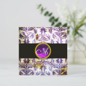 ANTIEK DAMASKMONOGRAM, zwart wit paars, zilver Kaart (Staand voorkant)