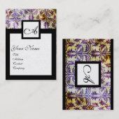 ANTIEK DAMASKSQUARE-MONOGRAM, paars zwart zilver Visitekaartje (Voorkant / Achterkant)