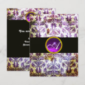 ANTIEK DAMAST MONOGRAM, zwart paars, champagne Kaart (Voorkant / Achterkant)