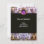 ANTIEK DAMAST MONOGRAM, zwart paars, champagne Kaart (Achterkant)