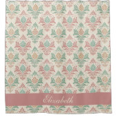 Antiek damastpatroon Monogram Naam Roos Mint Douchegordijn (Voorkant)