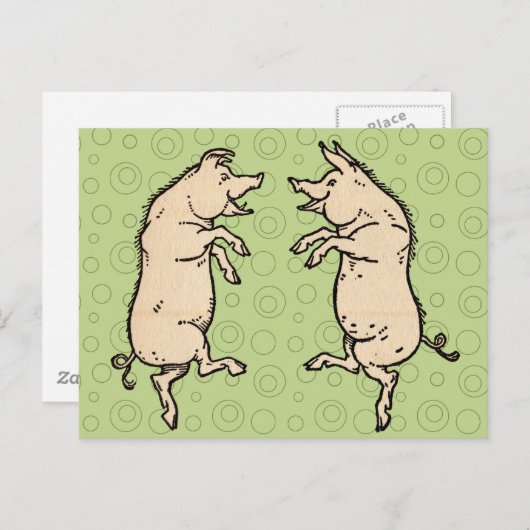 Antiek Dansende Varkens: grillige  Piggy Jig Briefkaart (Voorkant / Achterkant)