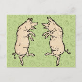 Antiek Dansende Varkens: grillige  Piggy Jig Briefkaart (Voorkant)