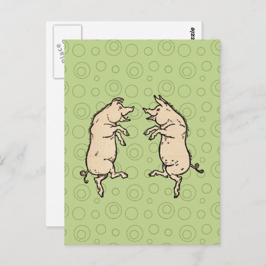 Antiek Dansende Varkens: grillige  Piggy Jig Briefkaart (Voorkant / Achterkant)