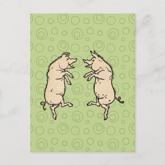 Antiek Dansende Varkens: grillige  Piggy Jig Briefkaart (Voorkant)