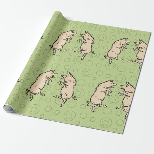 Antiek Dansende Varkens: grillige  Piggy Jig Cadeaupapier (Uitgerold)