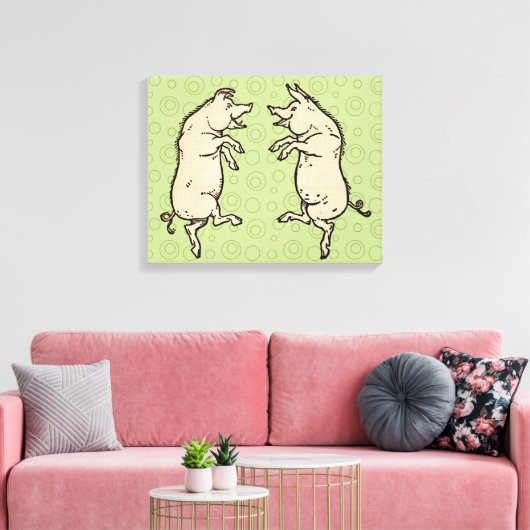 Antiek Dansende Varkens: grillige  Piggy Jig Canvas Afdruk (Insitu (Woonkamer))