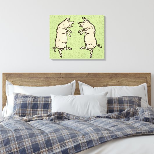 Antiek Dansende Varkens: grillige  Piggy Jig Canvas Afdruk (Insitu (Slaapkamer))