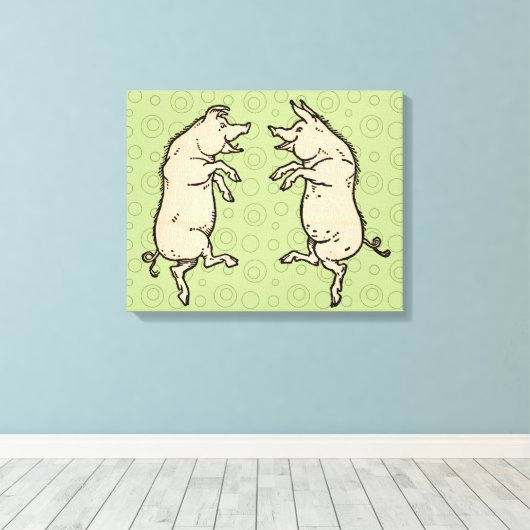 Antiek Dansende Varkens: grillige  Piggy Jig Canvas Afdruk (Insitu (Houten vloer))