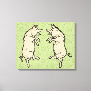 Antiek Dansende Varkens: grillige Piggy Jig Canvas Afdruk