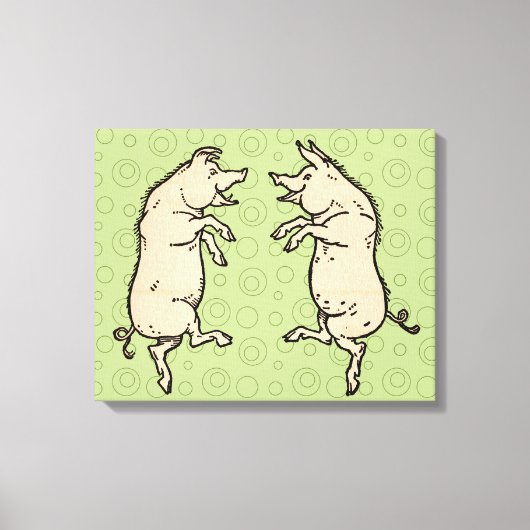Antiek Dansende Varkens: grillige  Piggy Jig Canvas Afdruk (Voorkant)