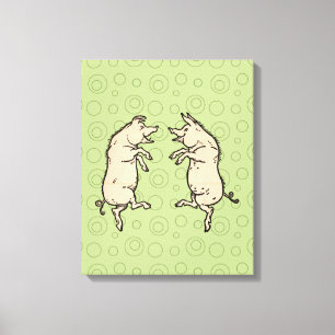 Antiek Dansende Varkens: grillige Piggy Jig Canvas Afdruk