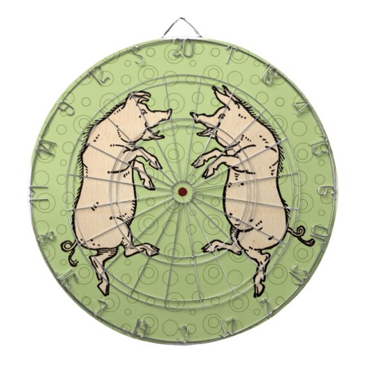 Antiek Dansende Varkens: grillige  Piggy Jig Dartbord (Voorkant)