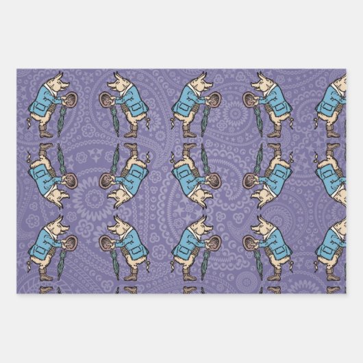 Antiek Dansende Varkens: grillige  Piggy Jig Inpakpapier Vel (Voorkant 3)