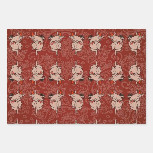 Antiek Dansende Varkens: grillige  Piggy Jig Inpakpapier Vel (Voorkant 2)