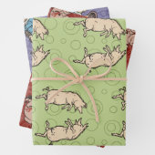 Antiek Dansende Varkens: grillige  Piggy Jig Inpakpapier Vel (In situ)