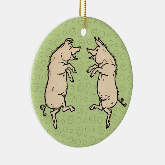 Antiek Dansende Varkens: grillige Piggy Jig Keramisch Ornament (Rechts)