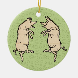 Antiek Dansende Varkens: grillige Piggy Jig Keramisch Ornament