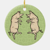 Antiek Dansende Varkens: grillige Piggy Jig Keramisch Ornament (Achterkant)