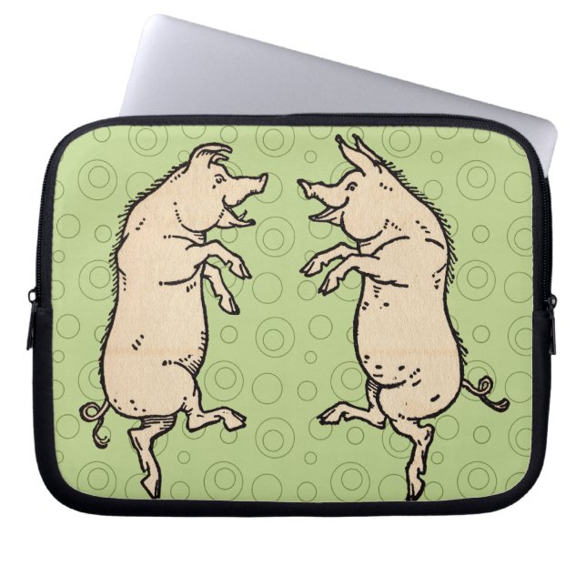 Antiek Dansende Varkens: grillige  Piggy Jig Laptop Sleeve (Voorkant)