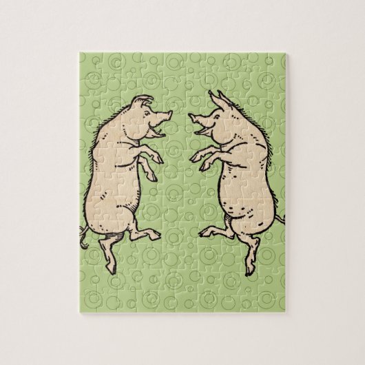 Antiek Dansende Varkens: grillige Piggy Jig Legpuzzel (Verticaal)