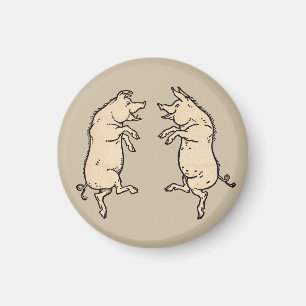 Antiek Dansende Varkens: grillige  Piggy Jig Magneet