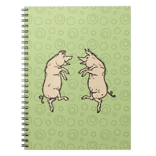 Antiek Dansende Varkens: grillige  Piggy Jig Notitieboek (Voorkant)