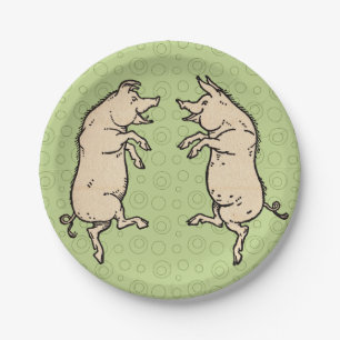 Antiek Dansende Varkens: grillige  Piggy Jig Papieren Bordje