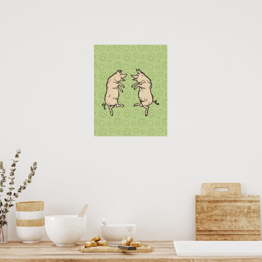 Antiek Dansende Varkens: grillige  Piggy Jig Poster (Keuken)