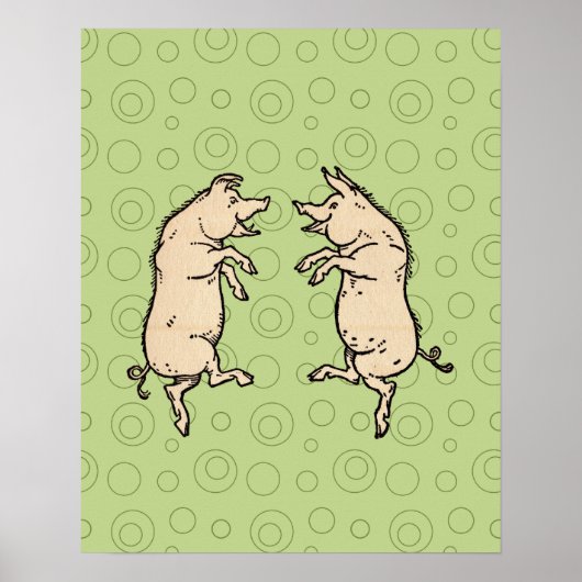 Antiek Dansende Varkens: grillige  Piggy Jig Poster (Voorkant)