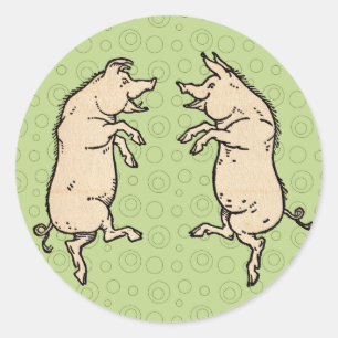 Antiek Dansende Varkens: grillige  Piggy Jig Ronde Sticker