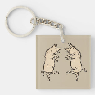 Antiek Dansende Varkens: grillige  Piggy Jig Sleutelhanger