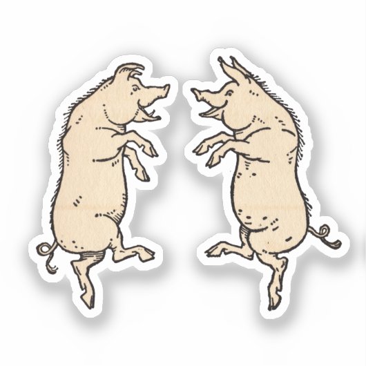 Antiek Dansende Varkens: grillige  Piggy Jig Sticker (Voorkant)