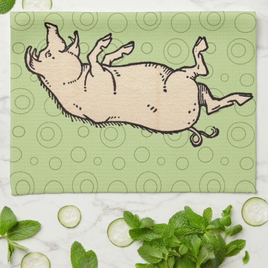 Antiek Dansende Varkens: grillige  Piggy Jig Theedoek (Gevouwen)