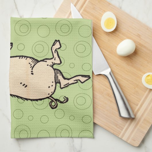 Antiek Dansende Varkens: grillige  Piggy Jig Theedoek (Quarter Fold)