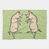 Antiek Dansende Varkens: grillige  Piggy Jig Theedoek (Horizontaal)