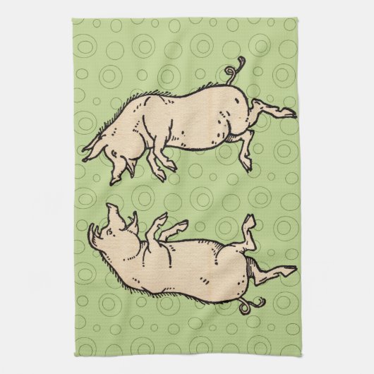 Antiek Dansende Varkens: grillige  Piggy Jig Theedoek (Verticaal)