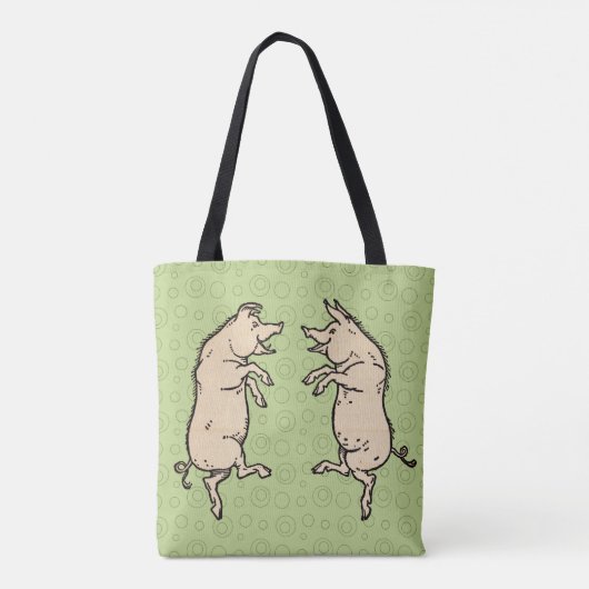 Antiek Dansende Varkens: grillige Piggy Jig Tote Bag (Achterkant)