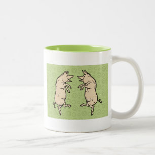 Antiek Dansende Varkens: grillige  Piggy Jig Tweekleurige Koffiemok