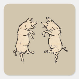 Antiek Dansende Varkens: grillige  Piggy Jig Vierkante Sticker