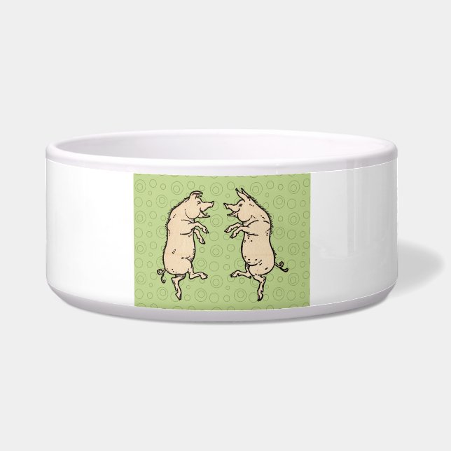 Antiek Dansende Varkens: grillige  Piggy Jig Voerbakje (Voorkant)