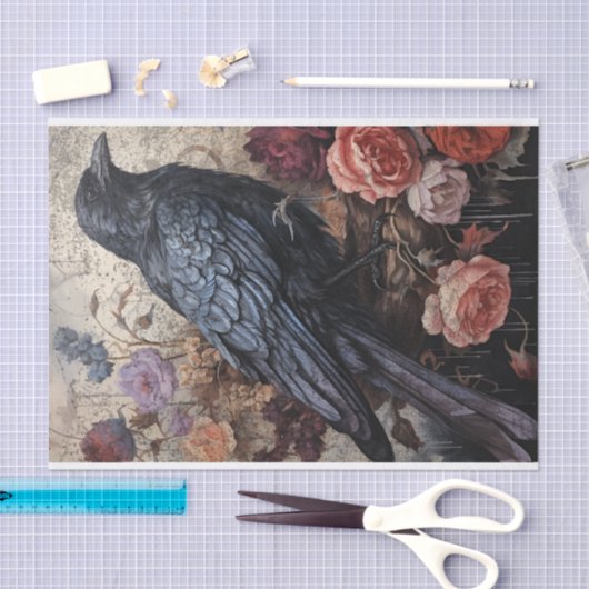 Antiek Dark Floral Raven Decoupage Tissuepapier (Craft)
