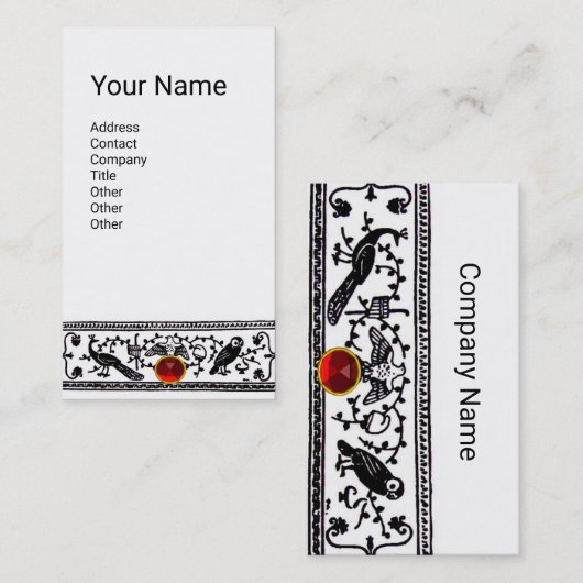 ANTIEK DECOR, DIEREN, RODE RUBY, Wit, zwart blauw Visitekaartje (Voorkant / Achterkant)