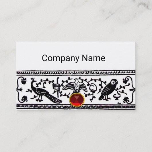 ANTIEK DECOR, DIEREN, RODE RUBY, Wit, zwart blauw Visitekaartje (Achterkant)